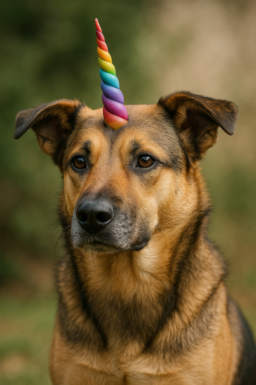 Unicorn Dog - Trained rescue dog with rainbow unicorn horn